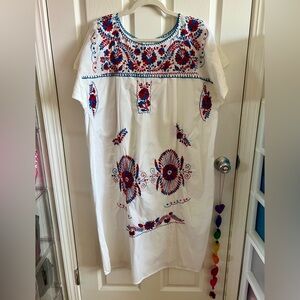 Mexican Artesanal White Dress with Embroidery